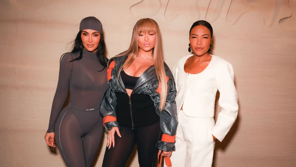 Kim Kardashian, Latto and Emma Grede at the launch of NikeSKIMS